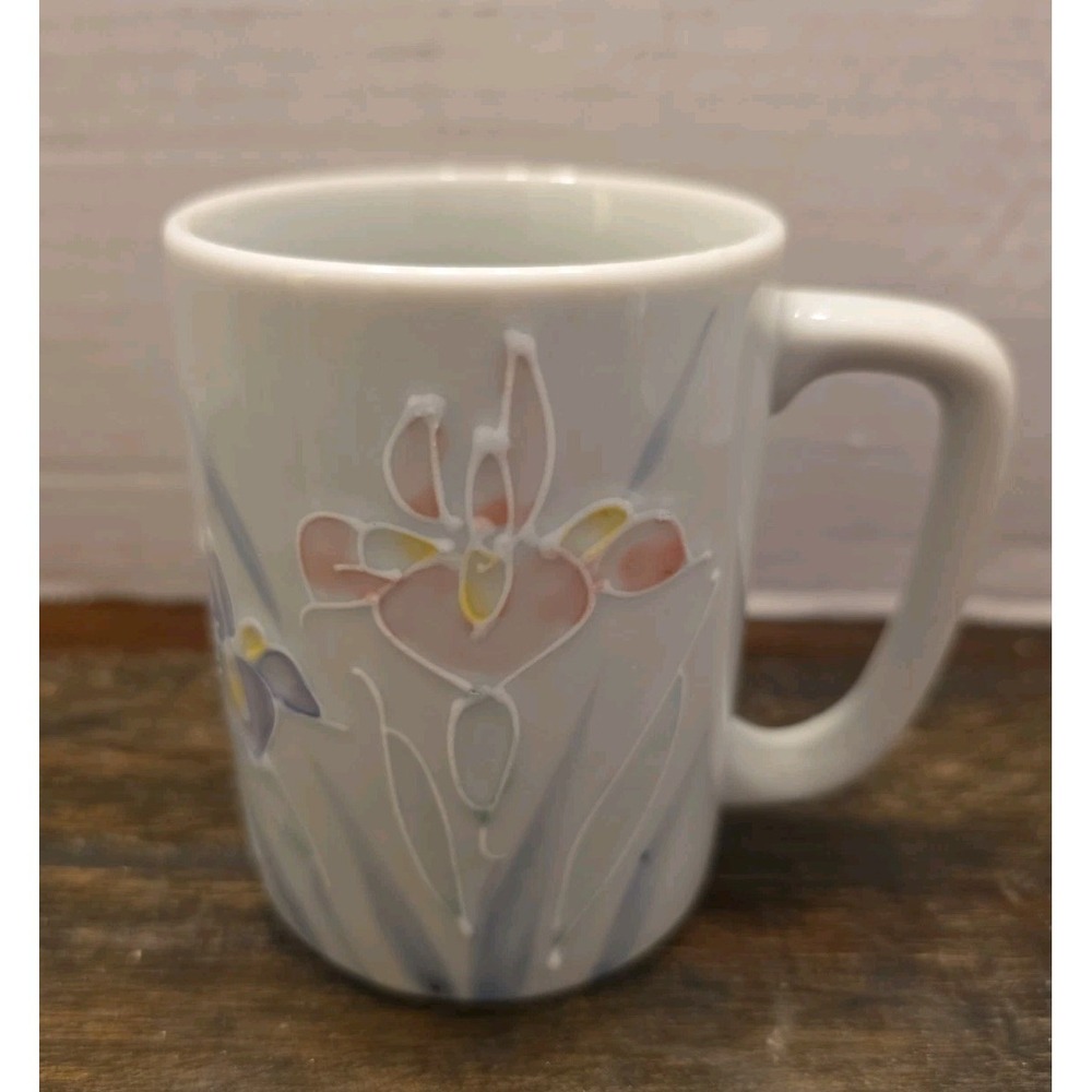 Vintage Otagiri Mug Floral Lite Hand Painted Japan Iris Flowers